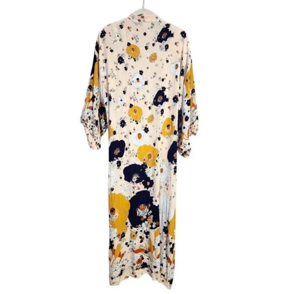 Free People Hidden Hills Floral Flowy Maxi Kimono Duster in Ivory & Yellow OS - Picture 8 of 10